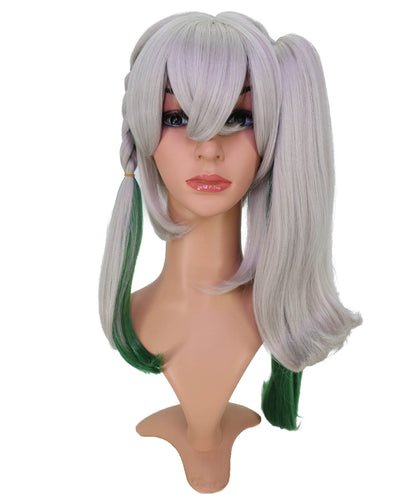 Wigs2you C-186 女性用コスプレウィッグ、グレーとグリーン、ロングストレート、約56cm、フルウィッグ、耐熱ファイバー、キャップレス、アニメスタイル、ハロウィン、コスチュームパーティー、イベント、ステージパフォーマンス、写真撮影、パーティー用。