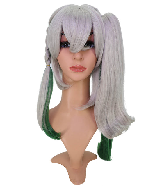 Wigs2you C-186 女性用コスプレウィッグ、グレーとグリーン、ロングストレート、約56cm、フルウィッグ、耐熱ファイバー、キャップレス、アニメスタイル、ハロウィン、コスチュームパーティー、イベント、ステージパフォーマンス、写真撮影、パーティー用。