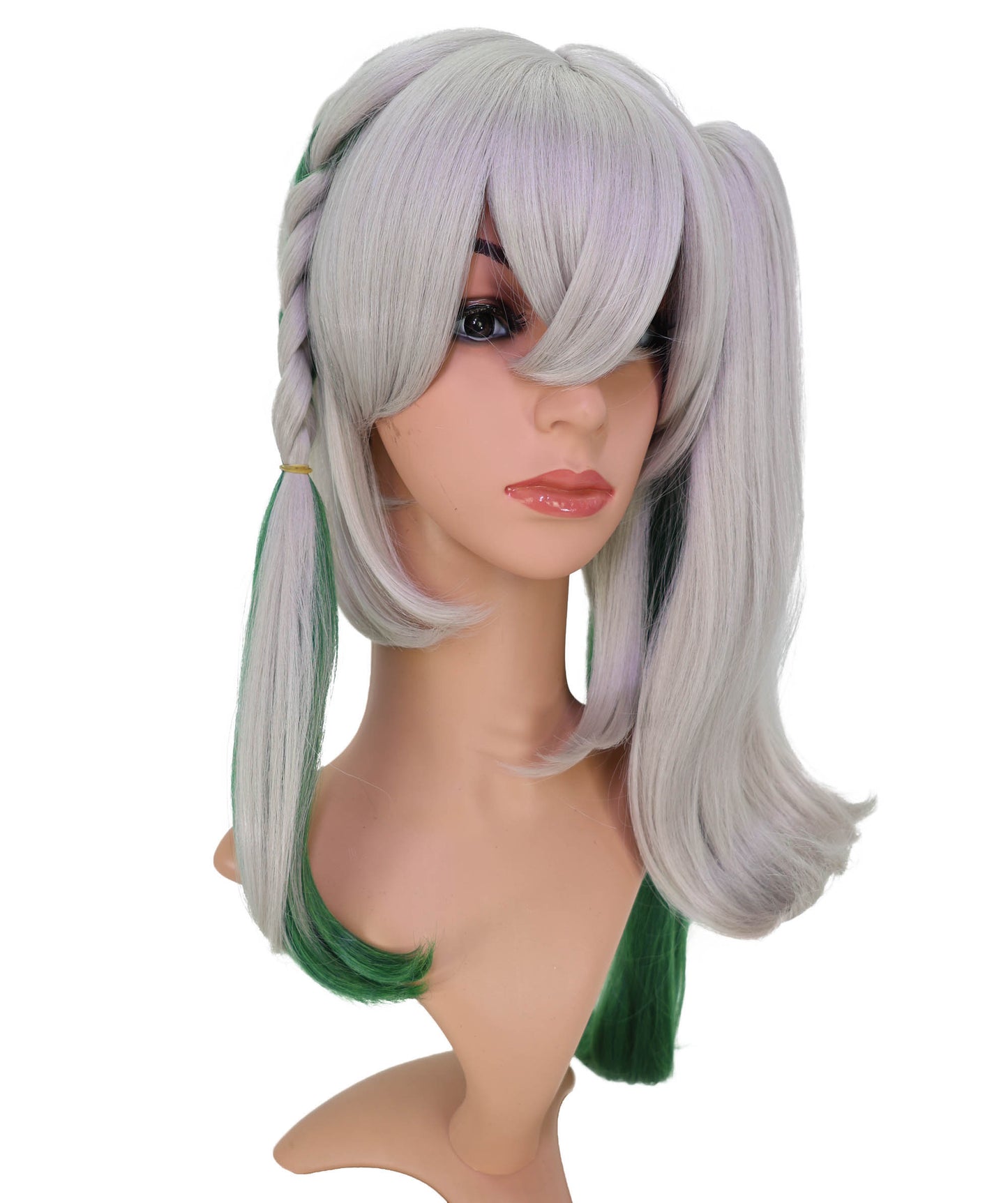 Wigs2you C-186 女性用コスプレウィッグ、グレーとグリーン、ロングストレート、約56cm、フルウィッグ、耐熱ファイバー、キャップレス、アニメスタイル、ハロウィン、コスチュームパーティー、イベント、ステージパフォーマンス、写真撮影、パーティー用。