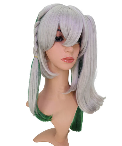 Wigs2you C-186 女性用コスプレウィッグ、グレーとグリーン、ロングストレート、約56cm、フルウィッグ、耐熱ファイバー、キャップレス、アニメスタイル、ハロウィン、コスチュームパーティー、イベント、ステージパフォーマンス、写真撮影、パーティー用。