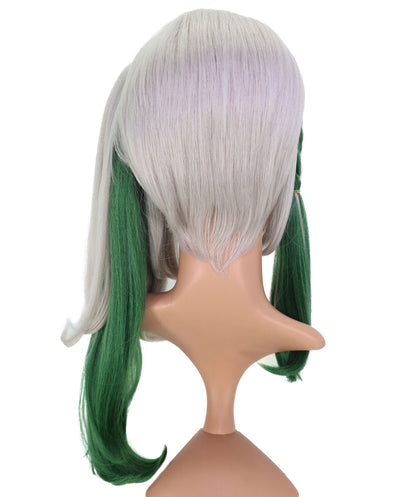 Wigs2you C-186 女性用コスプレウィッグ、グレーとグリーン、ロングストレート、約56cm、フルウィッグ、耐熱ファイバー、キャップレス、アニメスタイル、ハロウィン、コスチュームパーティー、イベント、ステージパフォーマンス、写真撮影、パーティー用。