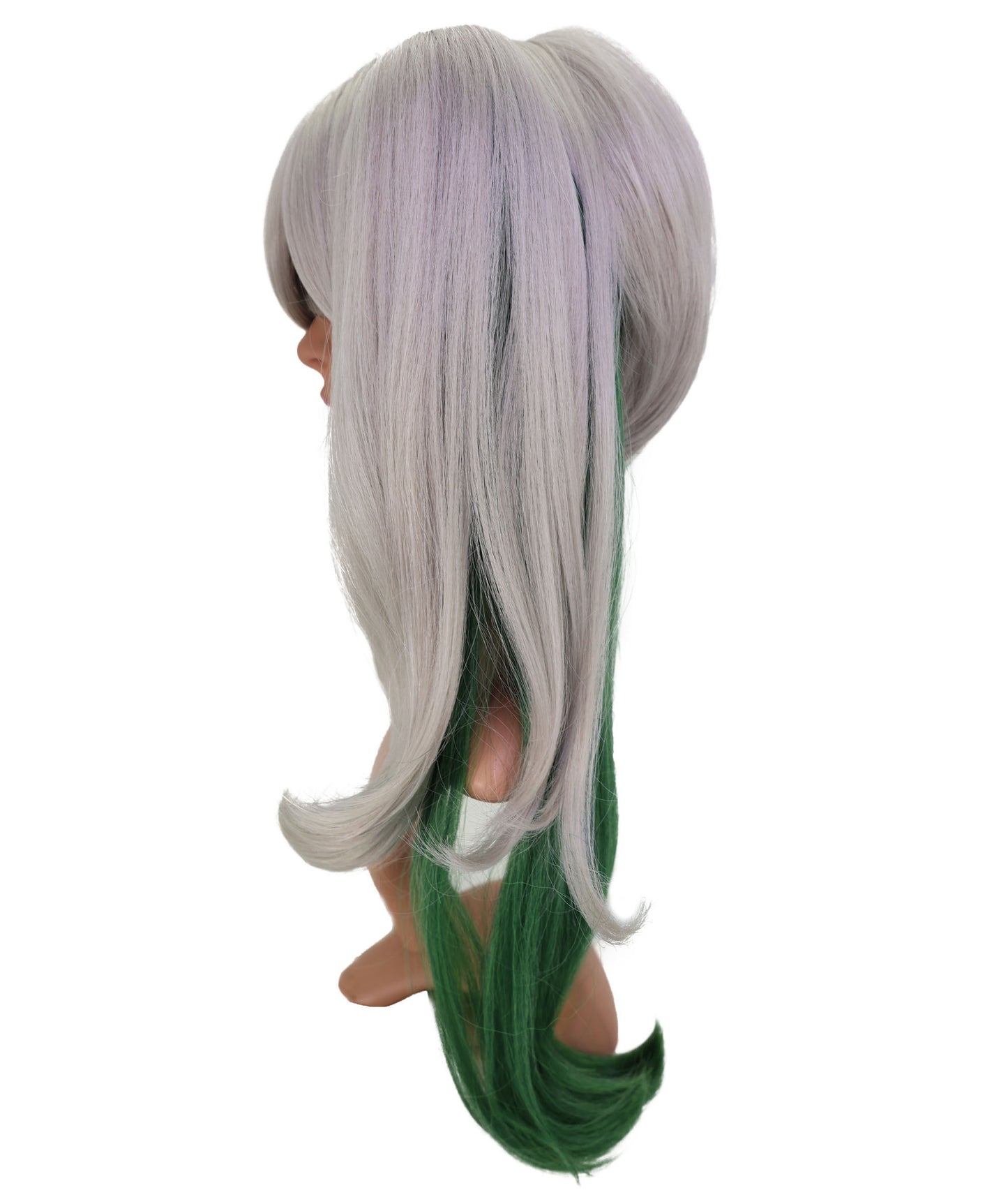 Wigs2you C-186 女性用コスプレウィッグ、グレーとグリーン、ロングストレート、約56cm、フルウィッグ、耐熱ファイバー、キャップレス、アニメスタイル、ハロウィン、コスチュームパーティー、イベント、ステージパフォーマンス、写真撮影、パーティー用。