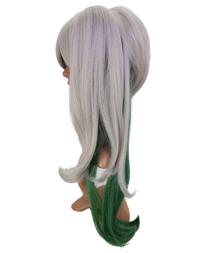 Wigs2you C-186 女性用コスプレウィッグ、グレーとグリーン、ロングストレート、約56cm、フルウィッグ、耐熱ファイバー、キャップレス、アニメスタイル、ハロウィン、コスチュームパーティー、イベント、ステージパフォーマンス、写真撮影、パーティー用。
