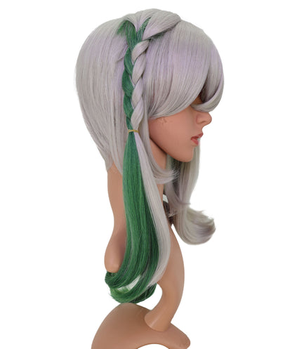 Wigs2you C-186 女性用コスプレウィッグ、グレーとグリーン、ロングストレート、約56cm、フルウィッグ、耐熱ファイバー、キャップレス、アニメスタイル、ハロウィン、コスチュームパーティー、イベント、ステージパフォーマンス、写真撮影、パーティー用。