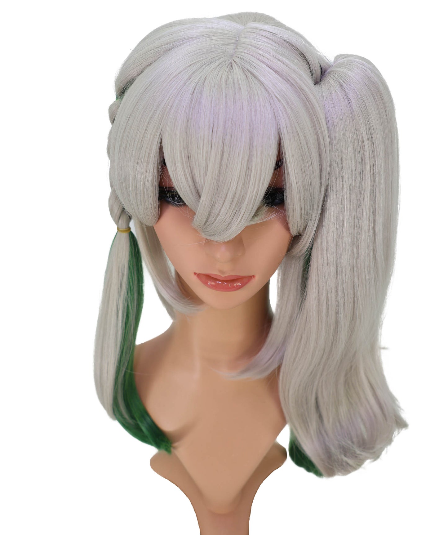 Wigs2you C-186 女性用コスプレウィッグ、グレーとグリーン、ロングストレート、約56cm、フルウィッグ、耐熱ファイバー、キャップレス、アニメスタイル、ハロウィン、コスチュームパーティー、イベント、ステージパフォーマンス、写真撮影、パーティー用。