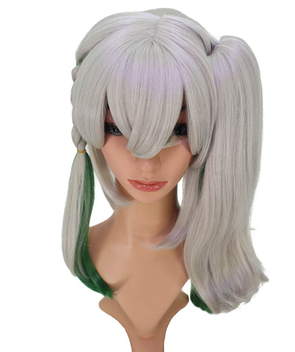 Wigs2you C-186 女性用コスプレウィッグ、グレーとグリーン、ロングストレート、約56cm、フルウィッグ、耐熱ファイバー、キャップレス、アニメスタイル、ハロウィン、コスチュームパーティー、イベント、ステージパフォーマンス、写真撮影、パーティー用。