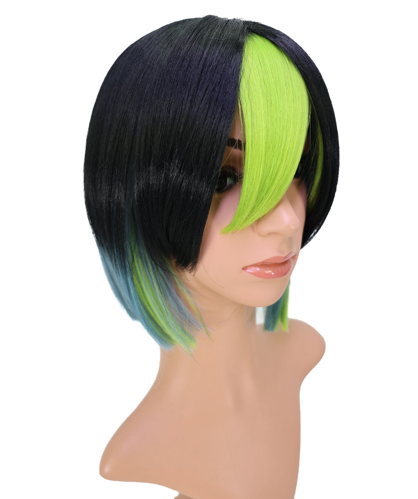 Wigs2you C-187 女性用コスプレウィッグ、黒と緑、ショート、ストレート、10インチ、フルウィッグ、耐熱ファイバー、キャップレス、ハロウィン、コスチューム、イベント、パーティーに最適
