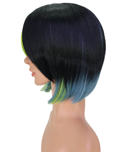 Wigs2you C-187 女性用コスプレウィッグ、黒と緑、ショート、ストレート、10インチ、フルウィッグ、耐熱ファイバー、キャップレス、ハロウィン、コスチューム、イベント、パーティーに最適