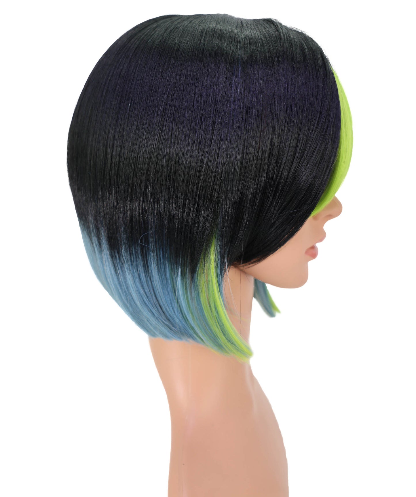 Wigs2you C-187 女性用コスプレウィッグ、黒と緑、ショート、ストレート、10インチ、フルウィッグ、耐熱ファイバー、キャップレス、ハロウィン、コスチューム、イベント、パーティーに最適