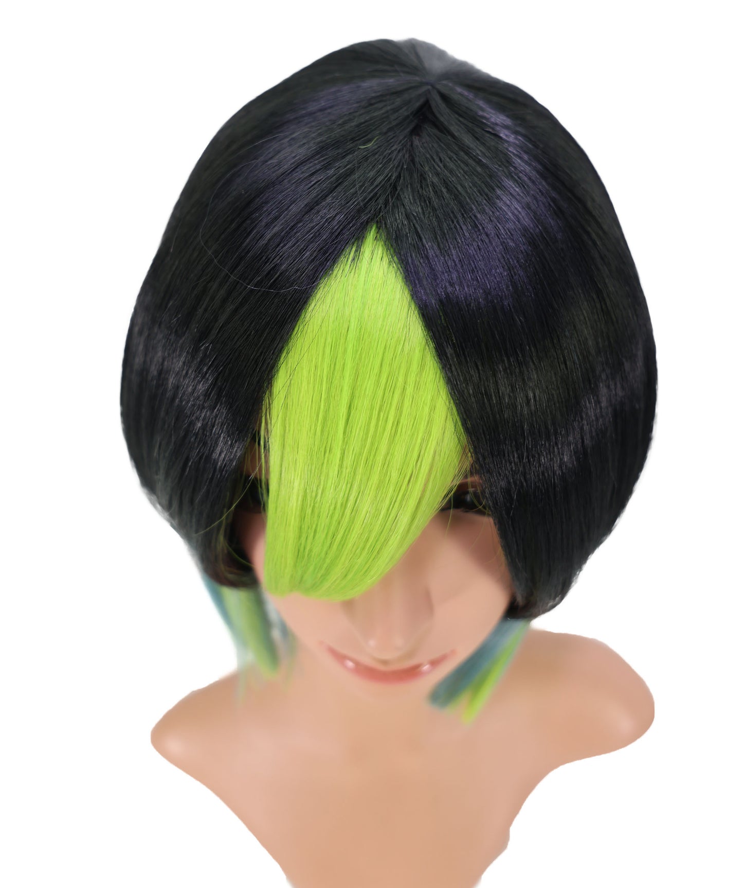Wigs2you C-187 女性用コスプレウィッグ、黒と緑、ショート、ストレート、10インチ、フルウィッグ、耐熱ファイバー、キャップレス、ハロウィン、コスチューム、イベント、パーティーに最適