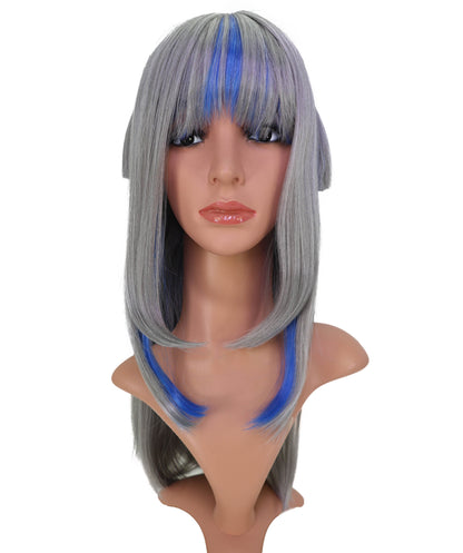 Wigs2you C-188 女性用コスプレウィッグ、グレーとブルー、ロング、ストレート、21インチ、フルウィッグ、耐熱ファイバー、キャップレス、ハロウィン、コスチューム、イベント、パーティーに最適