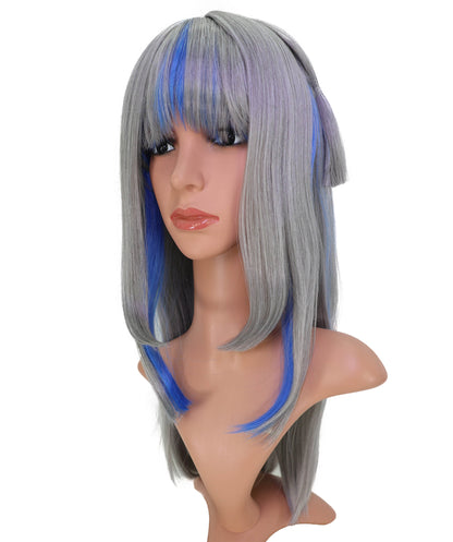 Wigs2you C-188 女性用コスプレウィッグ、グレーとブルー、ロング、ストレート、21インチ、フルウィッグ、耐熱ファイバー、キャップレス、ハロウィン、コスチューム、イベント、パーティーに最適
