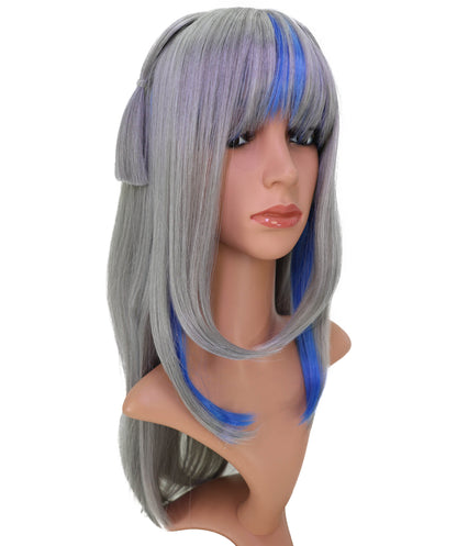 Wigs2you C-188 女性用コスプレウィッグ、グレーとブルー、ロング、ストレート、21インチ、フルウィッグ、耐熱ファイバー、キャップレス、ハロウィン、コスチューム、イベント、パーティーに最適