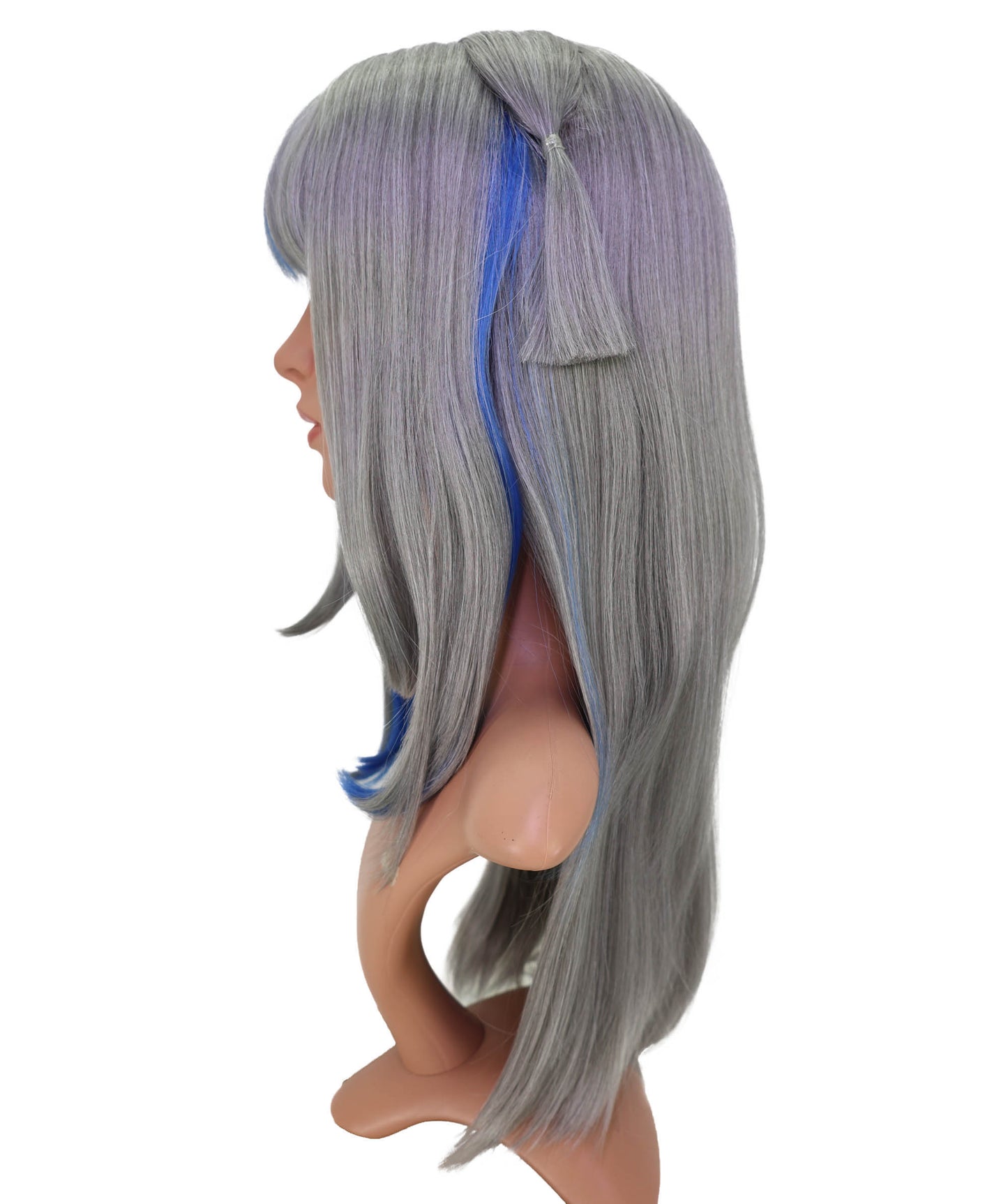 Wigs2you C-188 女性用コスプレウィッグ、グレーとブルー、ロング、ストレート、21インチ、フルウィッグ、耐熱ファイバー、キャップレス、ハロウィン、コスチューム、イベント、パーティーに最適