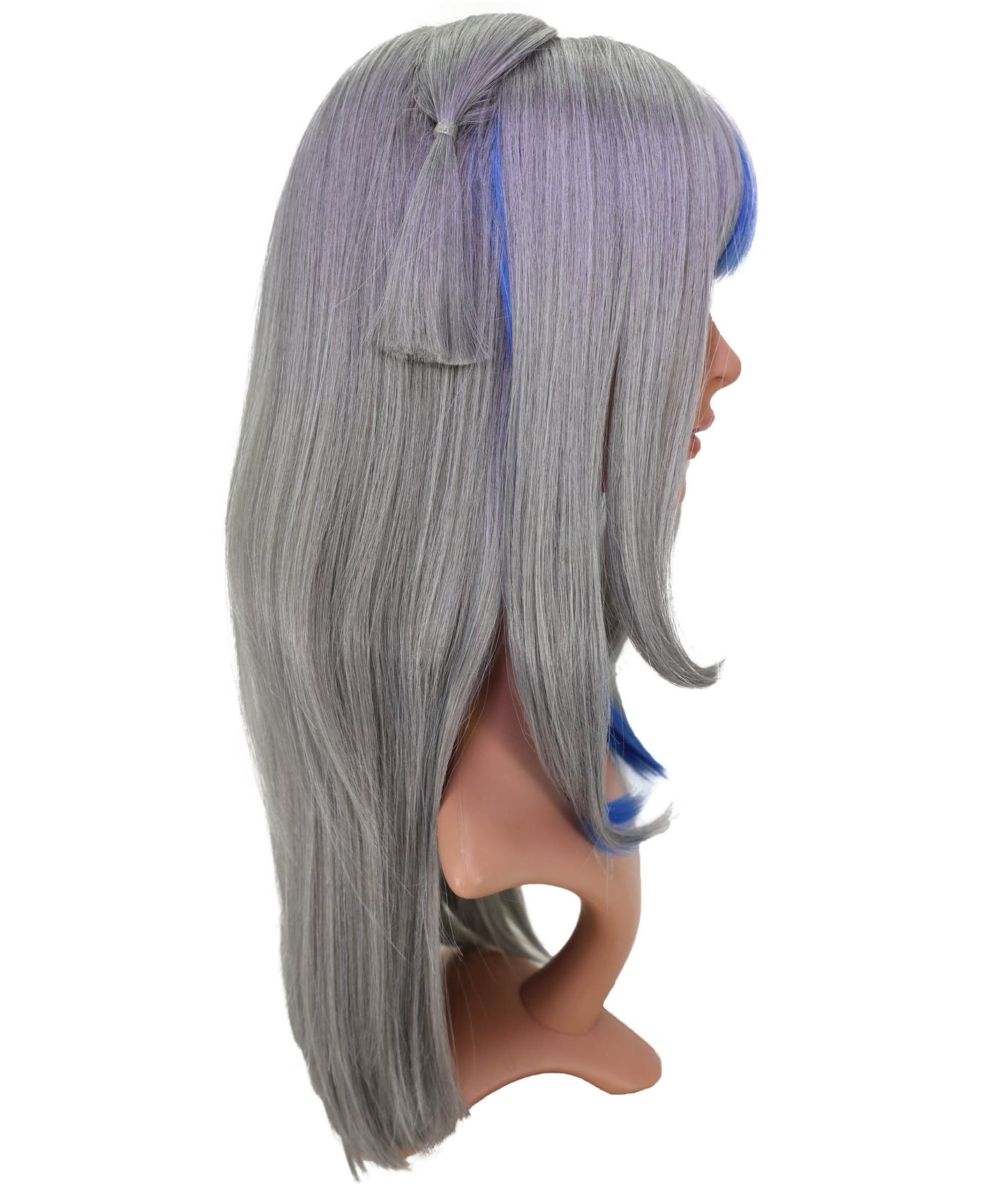Wigs2you C-188 女性用コスプレウィッグ、グレーとブルー、ロング、ストレート、21インチ、フルウィッグ、耐熱ファイバー、キャップレス、ハロウィン、コスチューム、イベント、パーティーに最適