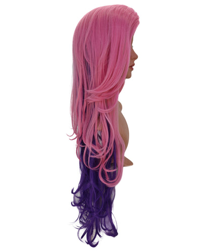 Wigs2you C-189 女性用コスプレウィッグ、ピンクとパープル、ロング、ストレート、34インチ、フルウィッグ、耐熱ファイバー、キャップレス、ハロウィン、コスチューム、イベント、パーティーに最適。