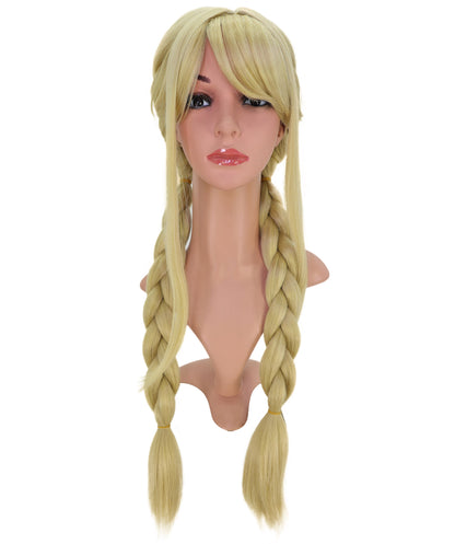 Wigs2you C-192コスプレウィッグ ブロンド 編み込み アニメ風 ロング 29.5インチ キャップレス 耐熱合成繊維 女性用 ハロウィン コスプレ