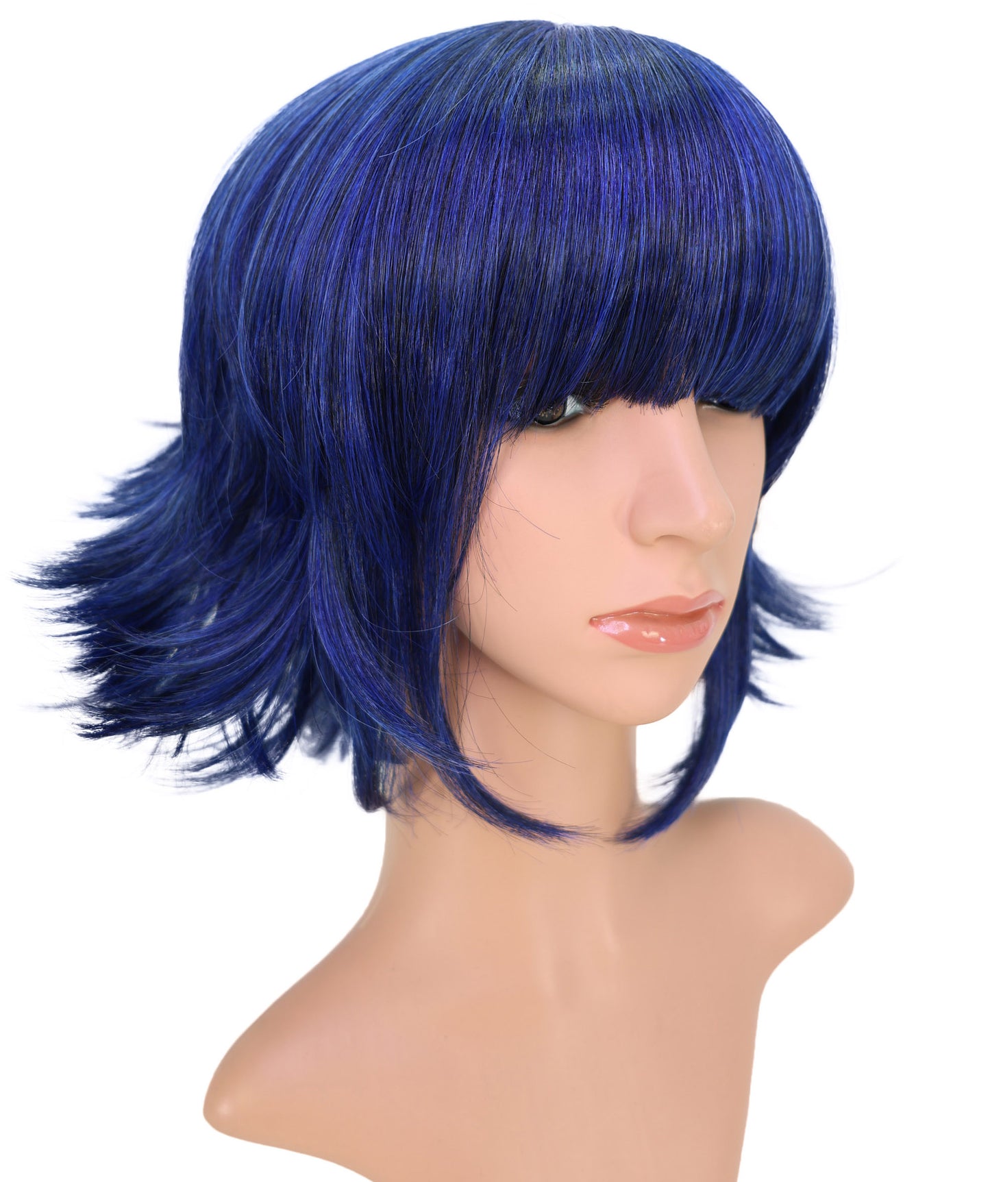 Wigs2you C-194 コスプレウィッグ ダークブルー ショート アニメ風 キャラクター 標準キャップ 合成繊維 女性用 コスプレ