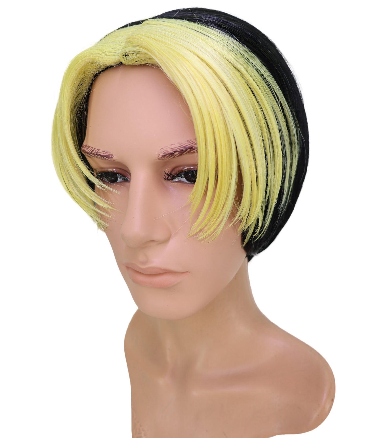 Wigs2you C-196 コスプレウィッグ ゴールデンブロンド×ブラック ショート 11インチ キャップレス アニメ風 耐熱合成繊維 男性用 コスプレ