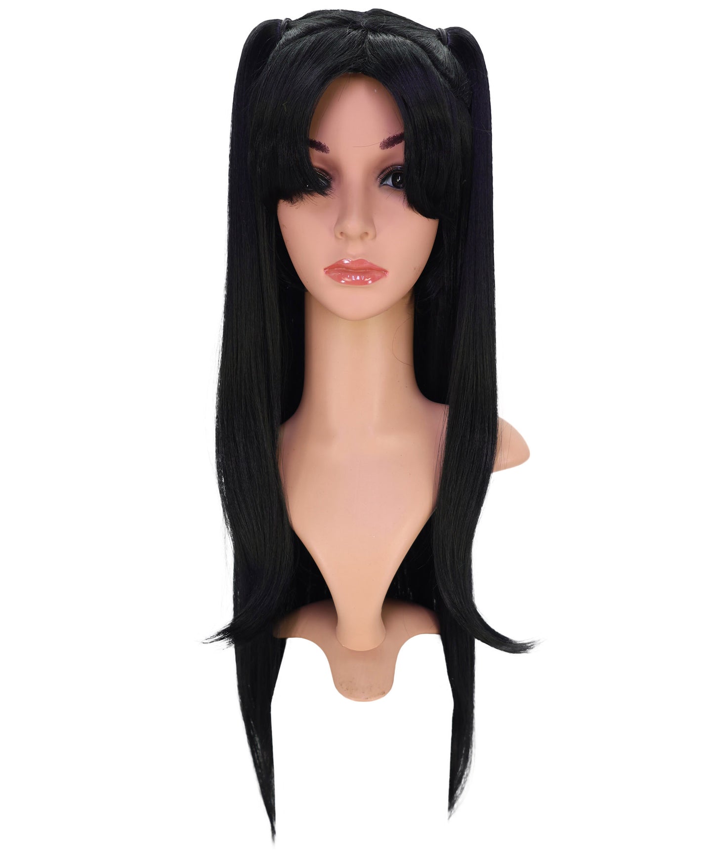 Wigs2you C-198コスプレウィッグ ブラック ロング 30.5インチ キャップレス アニメ風 合成繊維 女性用 イベント コスプレ