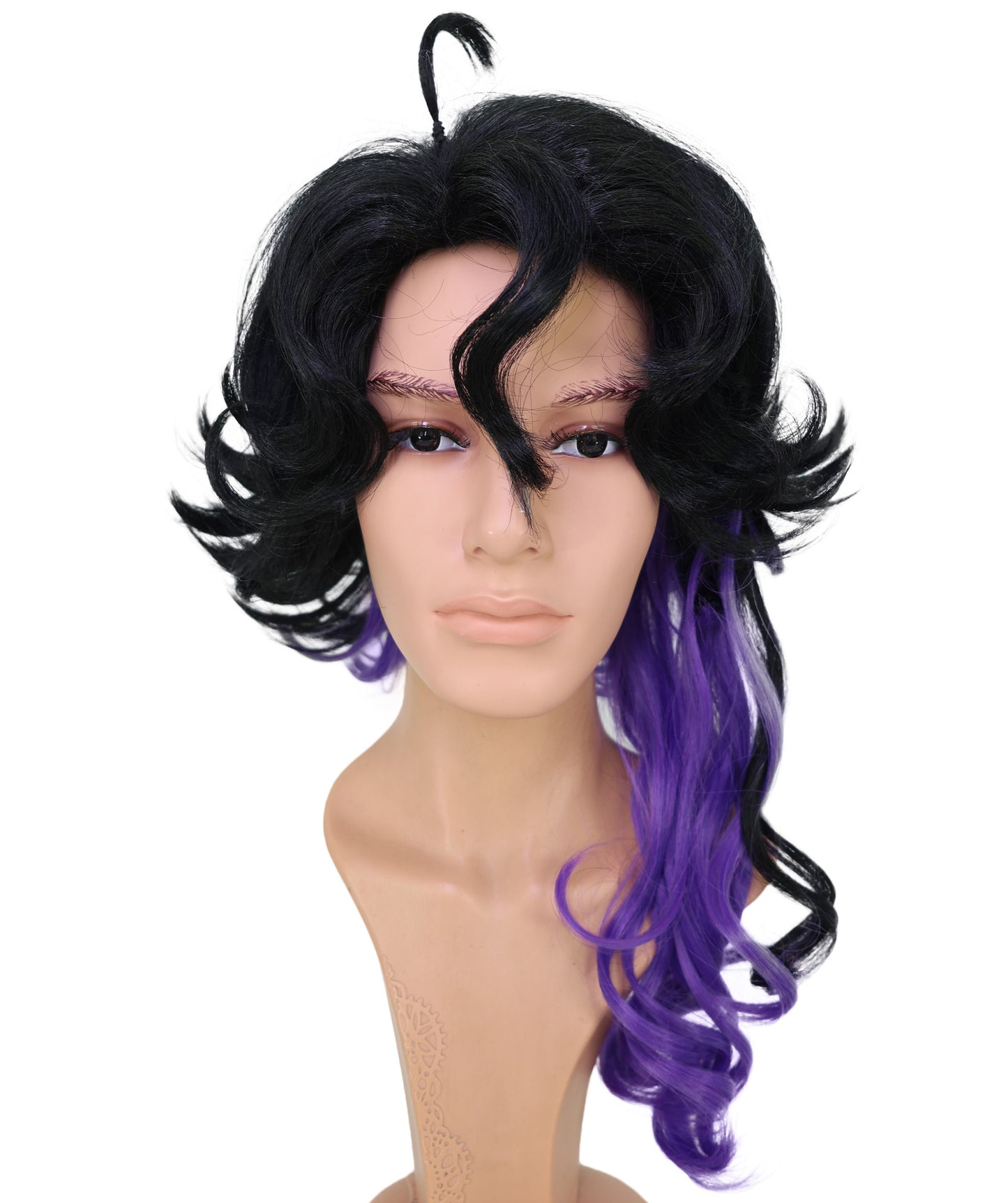 Wigs2you C-201 コスプレウィッグ ブラック×ダークパープル ロング 29インチ アニメ風 合成繊維 男性用 コスプレ イベント