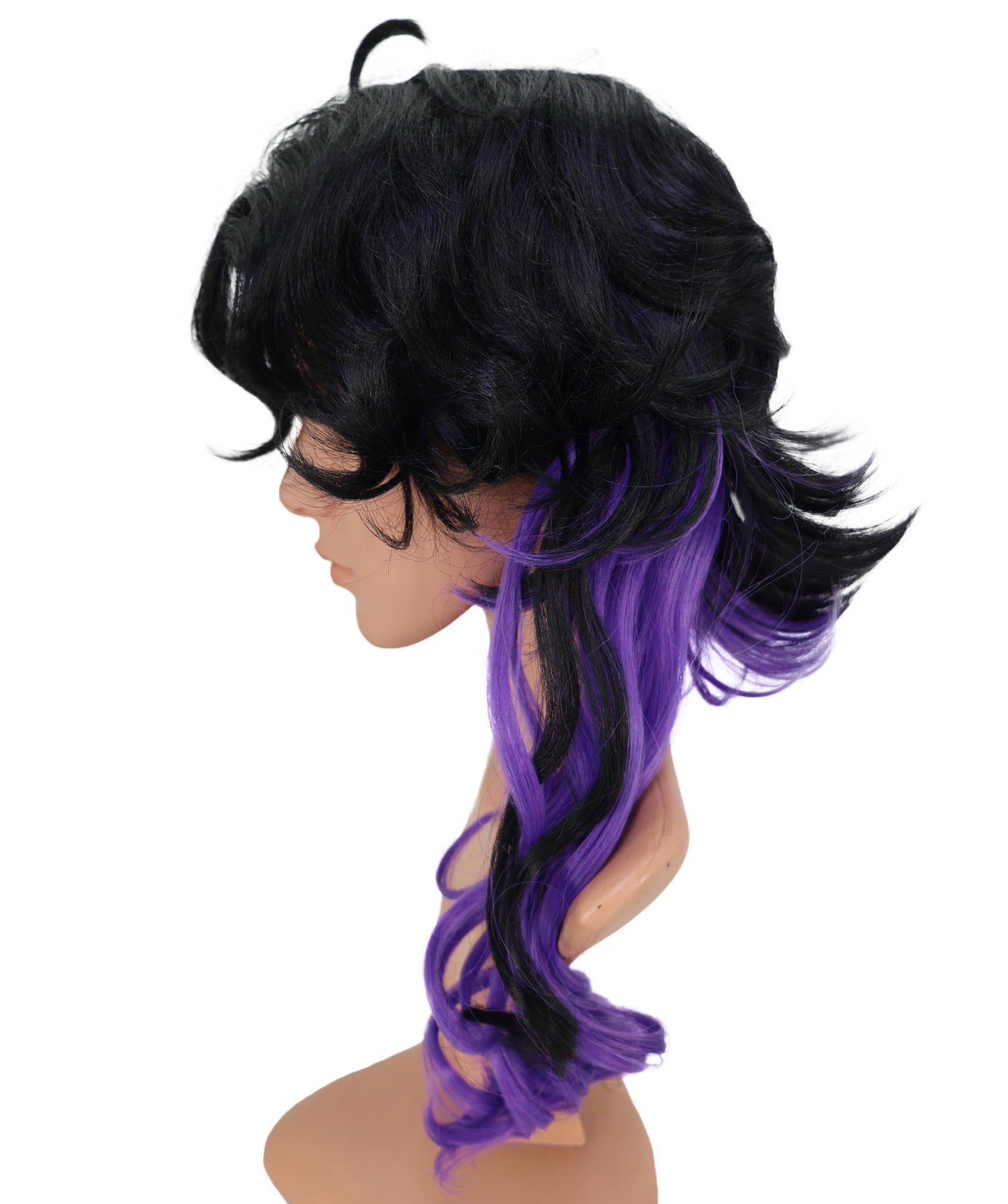 Wigs2you C-201 コスプレウィッグ ブラック×ダークパープル ロング 29インチ アニメ風 合成繊維 男性用 コスプレ イベント