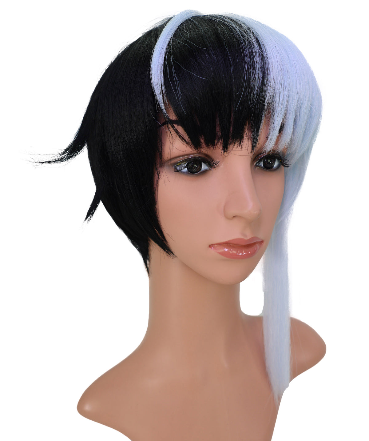 Wigs2you C-228 女性用コスプレウィッグ（13インチ、ブラック＆ペールシルバー）― ショートレイヤー・耐熱性合成毛髪・スタンダードキャップ付き