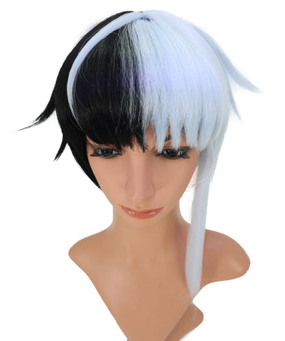 Wigs2you C-228 女性用コスプレウィッグ（13インチ、ブラック＆ペールシルバー）― ショートレイヤー・耐熱性合成毛髪・スタンダードキャップ付き