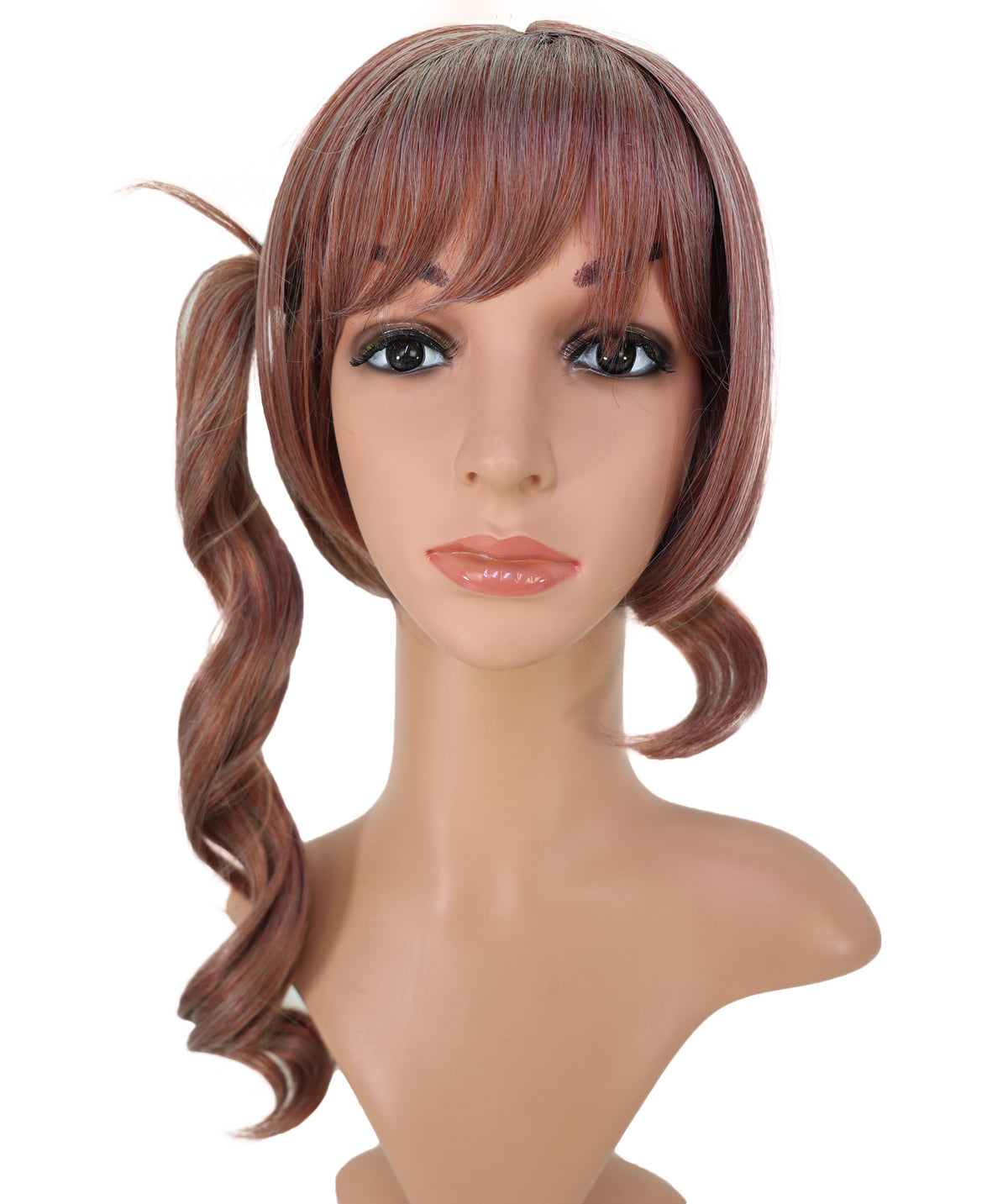 Wigs2you C-230 女性用17インチ・チェスナットブラウンのコスプレウィッグ ― 前髪付き、カーリーなサイドポニーテール仕様のアニメ・コスチューム用ウィッグ