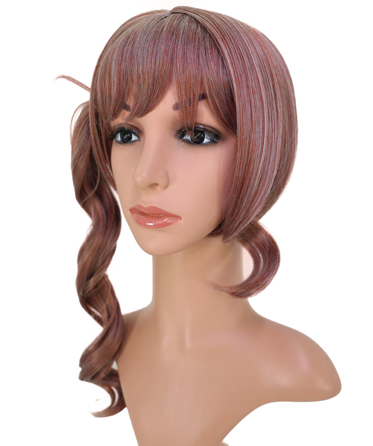 Wigs2you C-230 女性用17インチ・チェスナットブラウンのコスプレウィッグ ― 前髪付き、カーリーなサイドポニーテール仕様のアニメ・コスチューム用ウィッグ