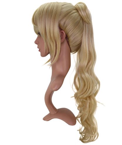 Wigs2you C-233 「70cm ゴールデンブロンド コスプレウィッグ（女性用）、ロングウェーブポニーテール アニメ風ウィッグ（サイドバング付き）」