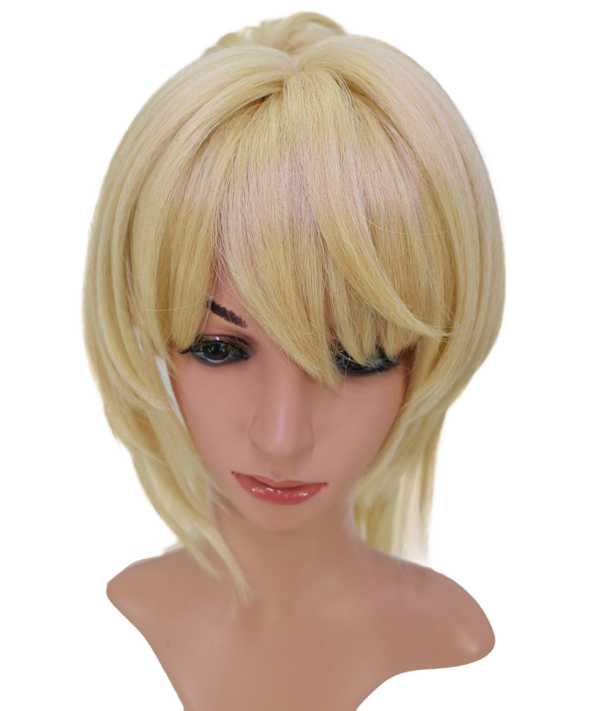 Wigs2you C-233 「70cm ゴールデンブロンド コスプレウィッグ（女性用）、ロングウェーブポニーテール アニメ風ウィッグ（サイドバング付き）」
