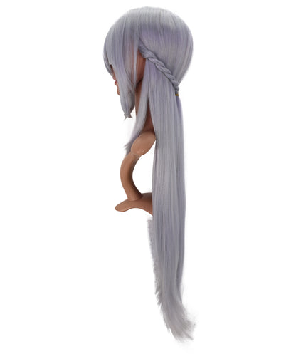 Wigs2you C-234 女性用コスプレウィッグ（シルバーグレー、98cm）― サイドに流した前髪付きロングストレート・アニメ衣装用ウィッグ