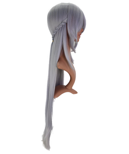Wigs2you C-234 女性用コスプレウィッグ（シルバーグレー、98cm）― サイドに流した前髪付きロングストレート・アニメ衣装用ウィッグ