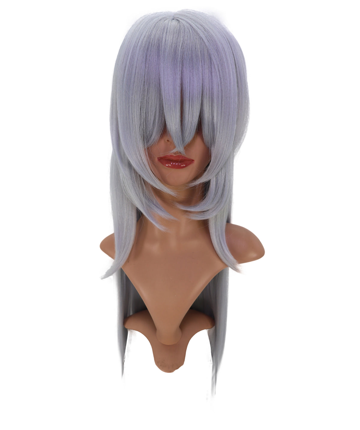 Wigs2you C-234 女性用コスプレウィッグ（シルバーグレー、98cm）― サイドに流した前髪付きロングストレート・アニメ衣装用ウィッグ