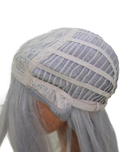 Wigs2you C-234 女性用コスプレウィッグ（シルバーグレー、98cm）― サイドに流した前髪付きロングストレート・アニメ衣装用ウィッグ