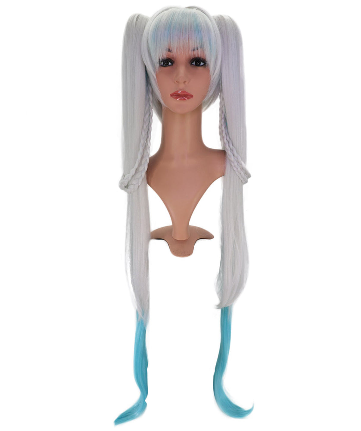 Wigs2you C-235 「38.5インチ シルバーブルー オンブレ コスプレウィッグ（女性用）、超ロング ツインテール アニメ風ウィッグ（前髪とブルーの毛先付き）」