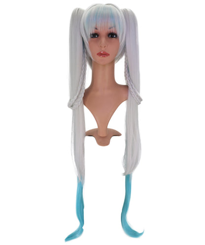 Wigs2you C-235 「38.5インチ シルバーブルー オンブレ コスプレウィッグ（女性用）、超ロング ツインテール アニメ風ウィッグ（前髪とブルーの毛先付き）」