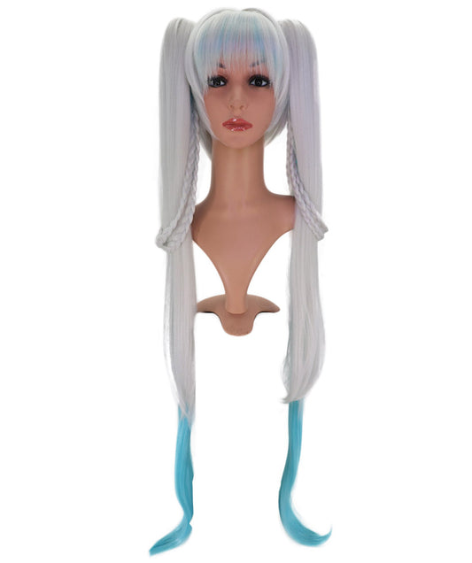 Wigs2you C-235 「38.5インチ シルバーブルー オンブレ コスプレウィッグ（女性用）、超ロング ツインテール アニメ風ウィッグ（前髪とブルーの毛先付き）」