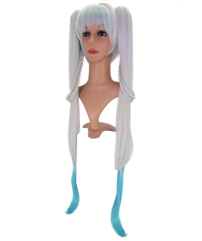 Wigs2you C-235 「38.5インチ シルバーブルー オンブレ コスプレウィッグ（女性用）、超ロング ツインテール アニメ風ウィッグ（前髪とブルーの毛先付き）」