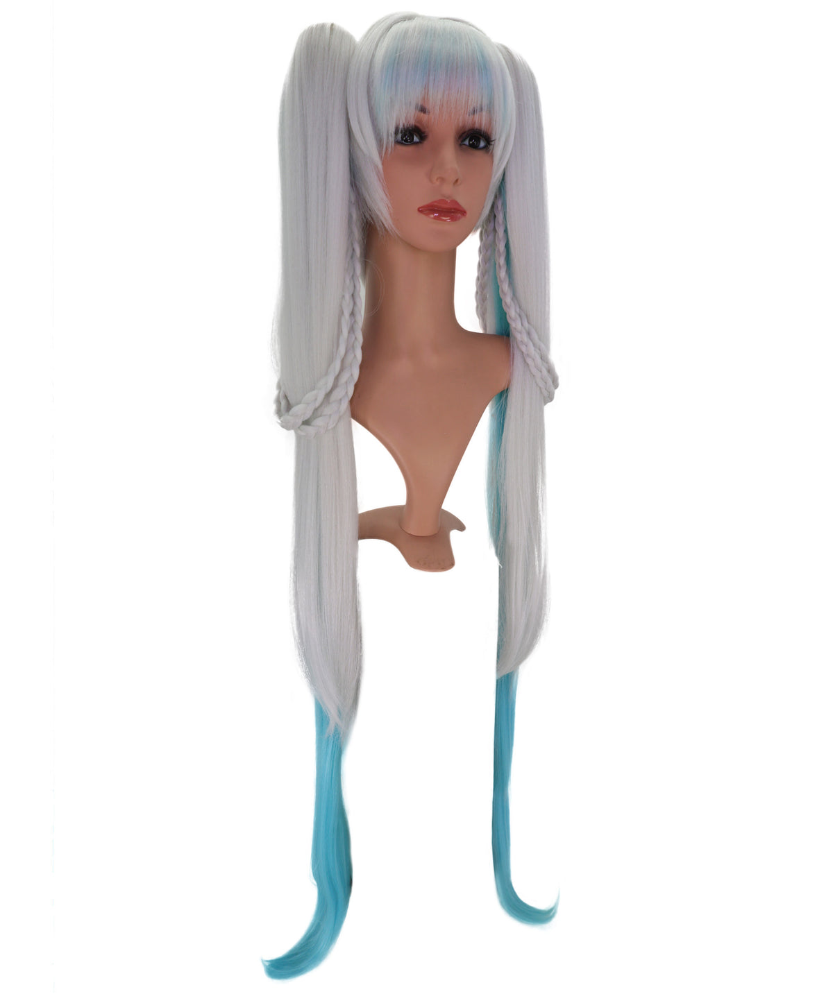 Wigs2you C-235 「38.5インチ シルバーブルー オンブレ コスプレウィッグ（女性用）、超ロング ツインテール アニメ風ウィッグ（前髪とブルーの毛先付き）」