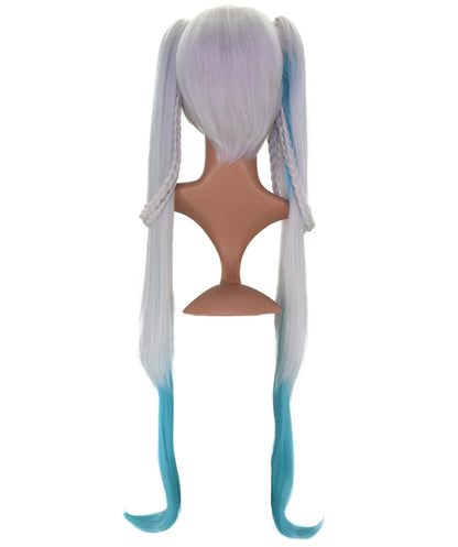 Wigs2you C-235 「38.5インチ シルバーブルー オンブレ コスプレウィッグ（女性用）、超ロング ツインテール アニメ風ウィッグ（前髪とブルーの毛先付き）」