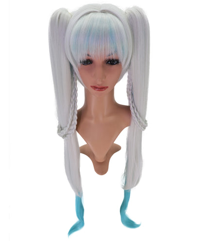 Wigs2you C-235 「38.5インチ シルバーブルー オンブレ コスプレウィッグ（女性用）、超ロング ツインテール アニメ風ウィッグ（前髪とブルーの毛先付き）」