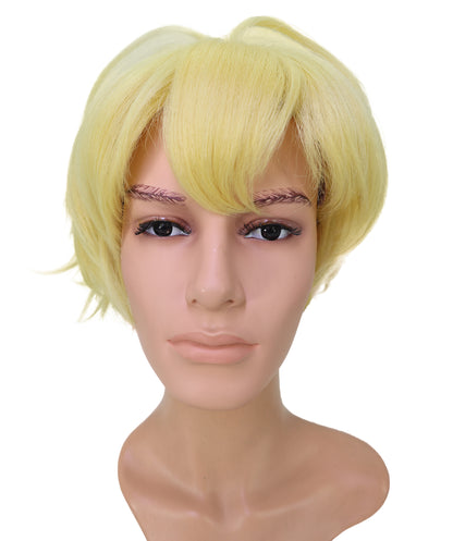 Wigs2you C-236 男性用コスプレウィッグ（10インチ・ゴールデンイエロー）― ショートレイヤー・アニメ風コスチュームウィッグ（サイドに流した前髪付き）
