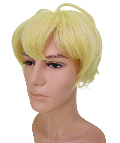 Wigs2you C-236 男性用コスプレウィッグ（10インチ・ゴールデンイエロー）― ショートレイヤー・アニメ風コスチュームウィッグ（サイドに流した前髪付き）