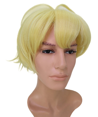 Wigs2you C-236 男性用コスプレウィッグ（10インチ・ゴールデンイエロー）― ショートレイヤー・アニメ風コスチュームウィッグ（サイドに流した前髪付き）