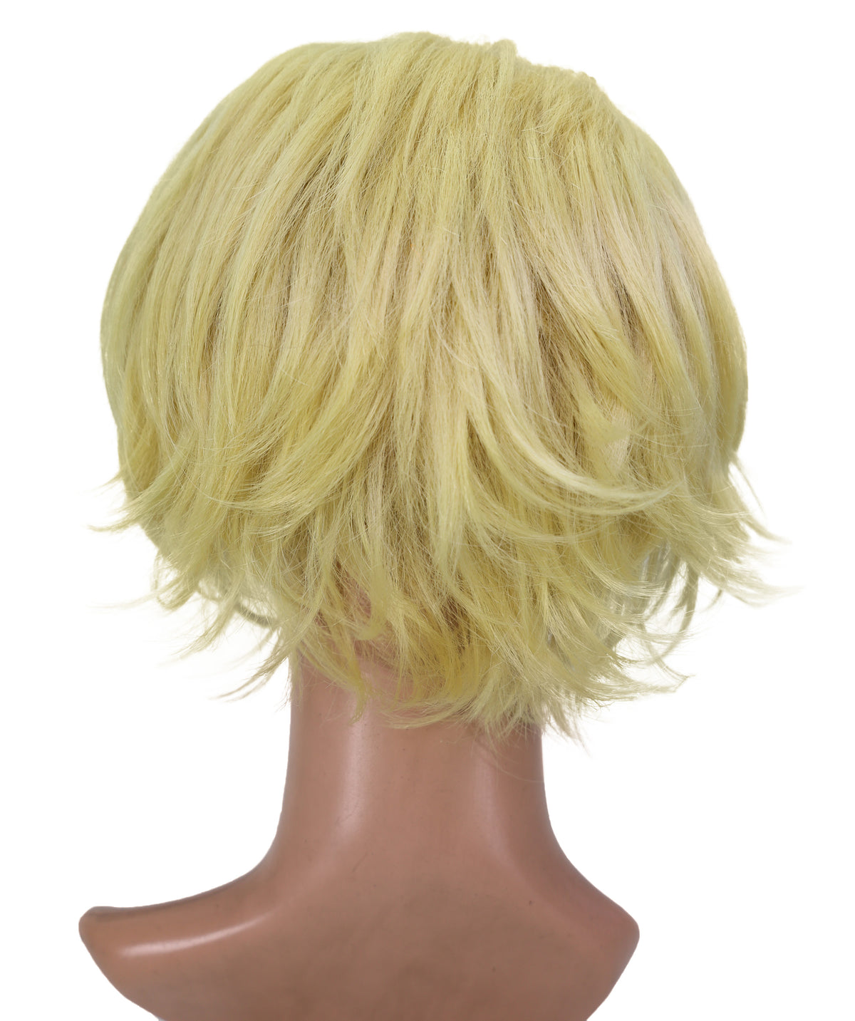 Wigs2you C-236 男性用コスプレウィッグ（10インチ・ゴールデンイエロー）― ショートレイヤー・アニメ風コスチュームウィッグ（サイドに流した前髪付き）