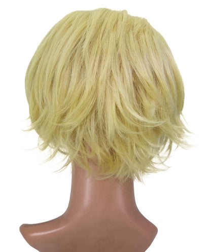 Wigs2you C-236 男性用コスプレウィッグ（10インチ・ゴールデンイエロー）― ショートレイヤー・アニメ風コスチュームウィッグ（サイドに流した前髪付き）