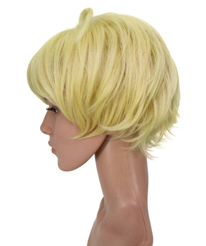 Wigs2you C-236 男性用コスプレウィッグ（10インチ・ゴールデンイエロー）― ショートレイヤー・アニメ風コスチュームウィッグ（サイドに流した前髪付き）