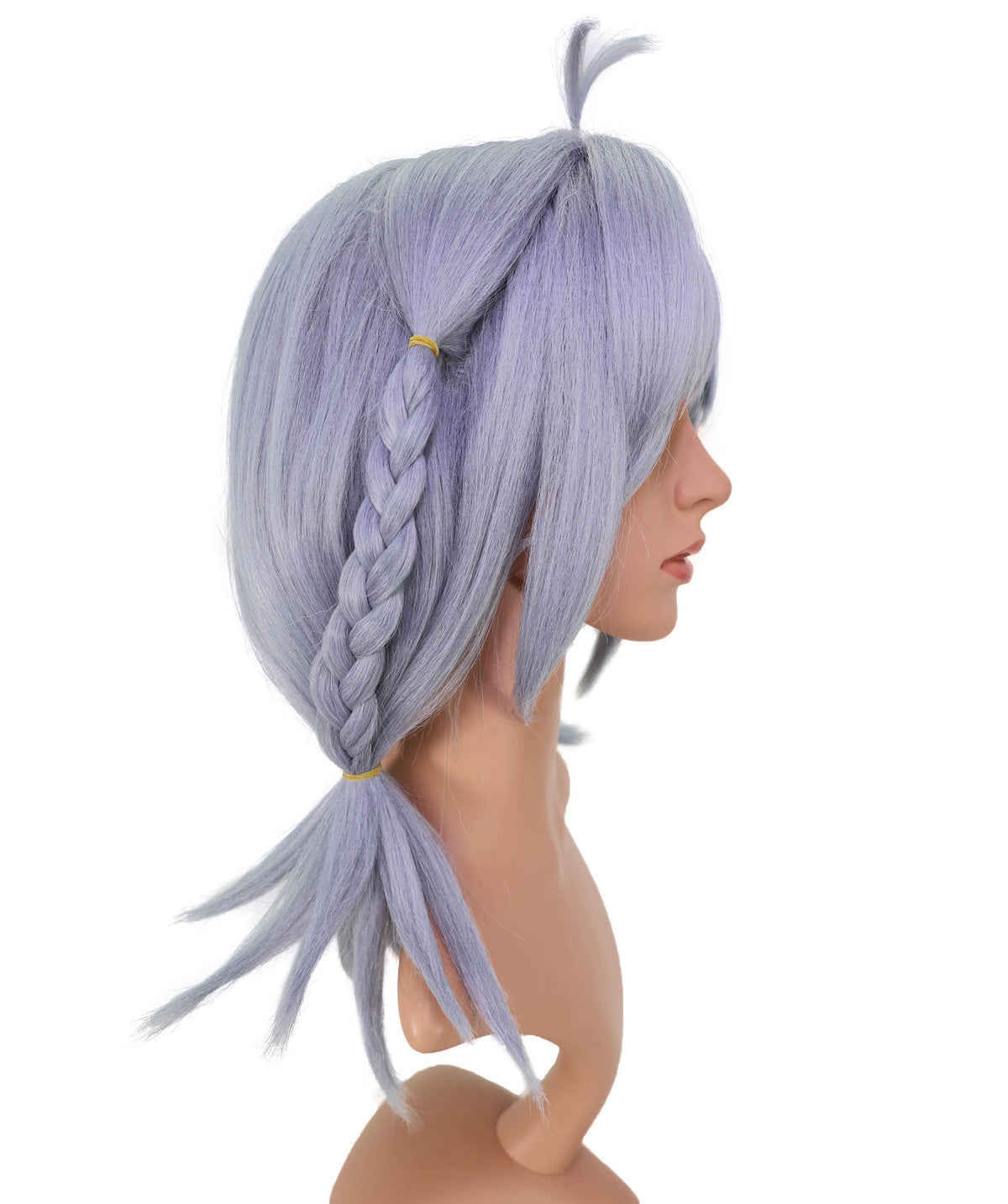 Wigs2you C-239 男性用コスプレウィッグ（20インチ・アッシュグレー）― レイヤー入り・三つ編み付きアニメ風ヘア ― 耐熱仕様・スタンダードキャップ